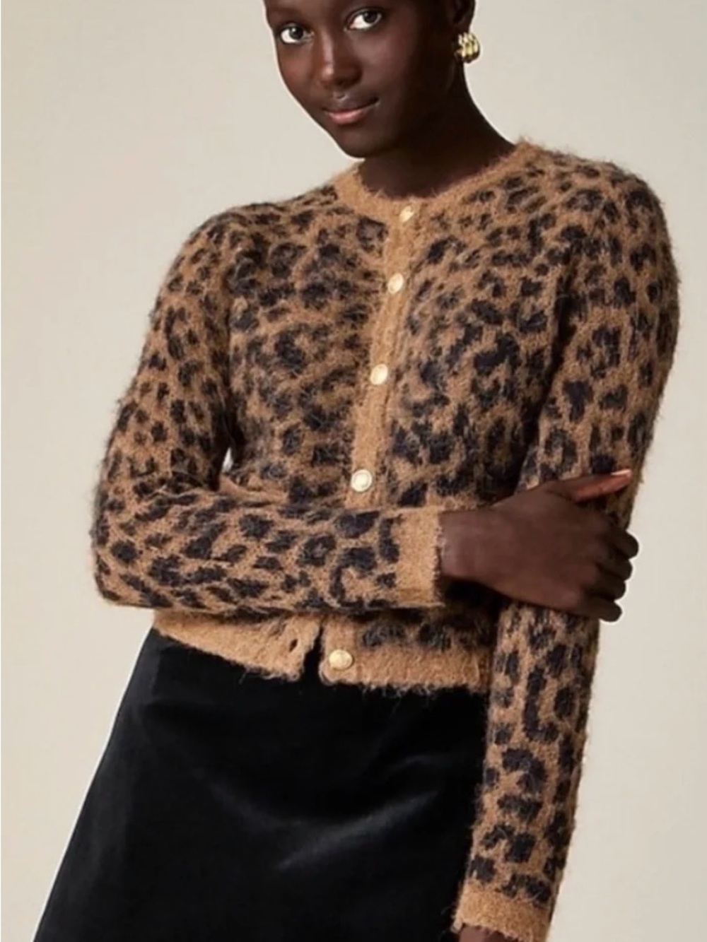J. Crew Camel and Black Leopard Fuzzy Button-Front Jacket